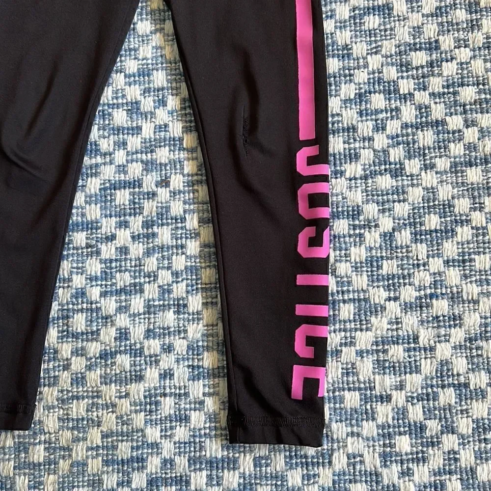 Justice Girls Sz 6 Distressed Black & Pink Leggings